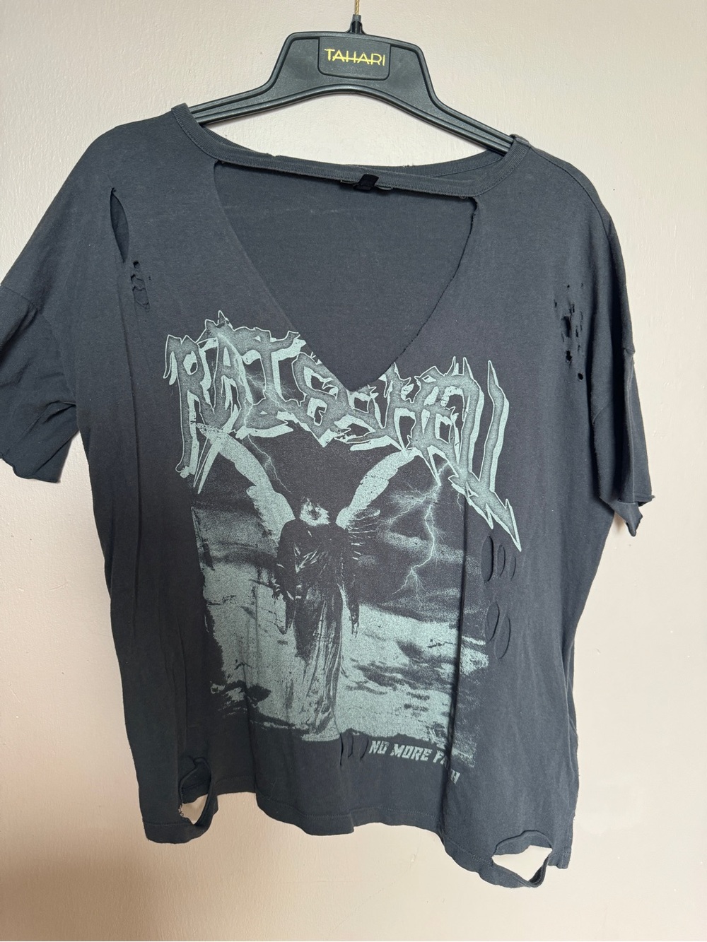 Topshop Black Distressed Graphic Band Tee - Men